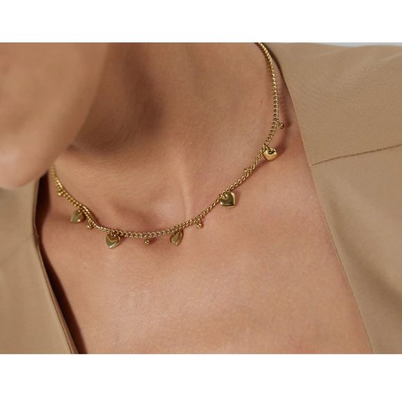 New 18K Gold Plated Heart Bead Link Chain Necklace - Picture 4 of 8